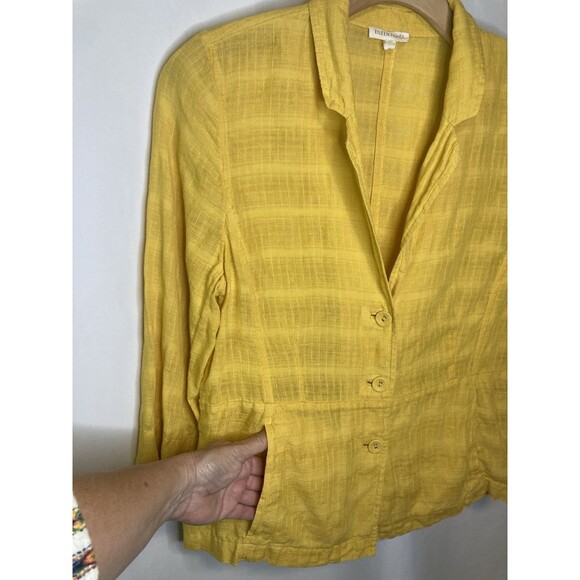 Eileen Fisher Jacket Womens Medium M Yellow Career Lagenlook Linen Blazer - Picture 3 of 9
